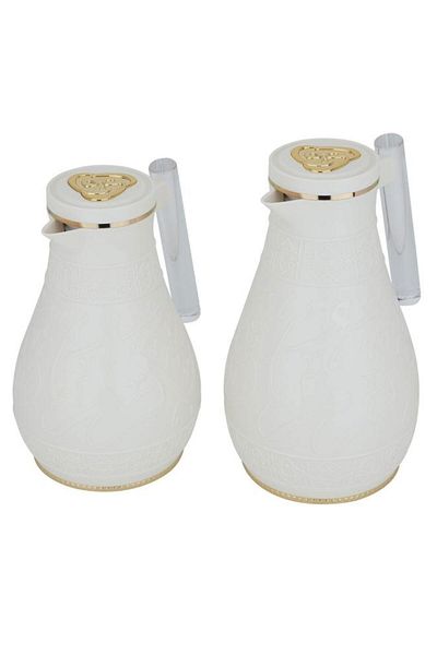 ALSAIF Karam Plastic Thermos Set Two Pieces Islamic Pattern White