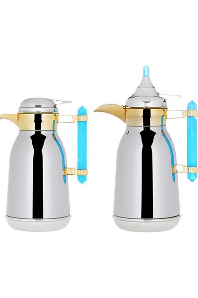 ALSAIF Stainless Steel Thermos Set 1/1 Liter 2 Pieces Silver Gold