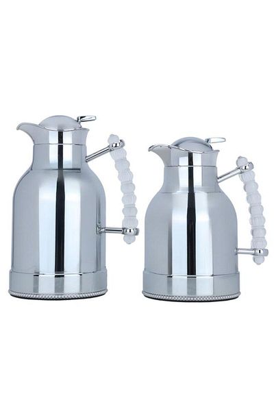 ALSAIF Farida Stainless Steel Thermos Set Two Pieces 0.7 / 1 Liter Silver