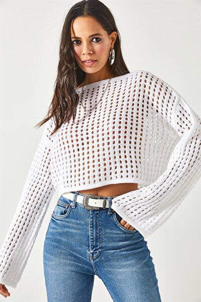 La Lune Boutique Ajurlu Ispanyol Kol Delikli Triko Crop Büstiyer 44 Cm