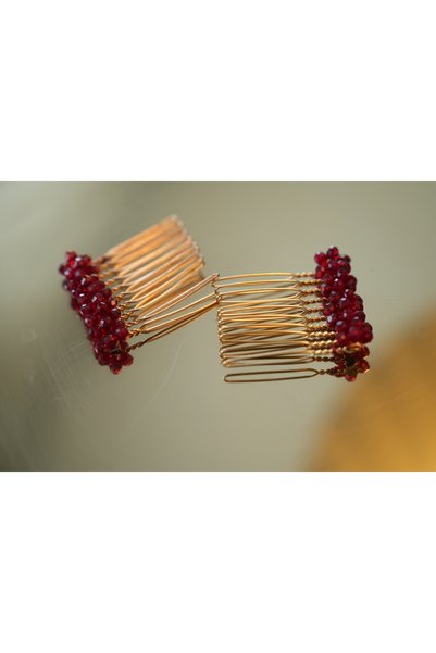 İstoria Bridal 2 Pack Burgundy Mini Comb Buckle, Henna Buckle, Hair Accessory