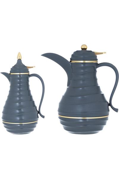 ALSAIF Blanca Plastic Thermos Set 1+0.75 L Gilded 2 Pieces Dark Gray