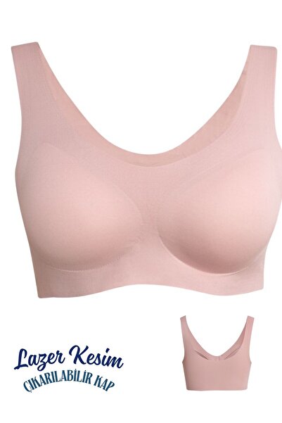 White Velvet Laser Cut χωρίς ραφή Bralette με μαξιλαράκι - Αφαιρούμενο κόψιμο...