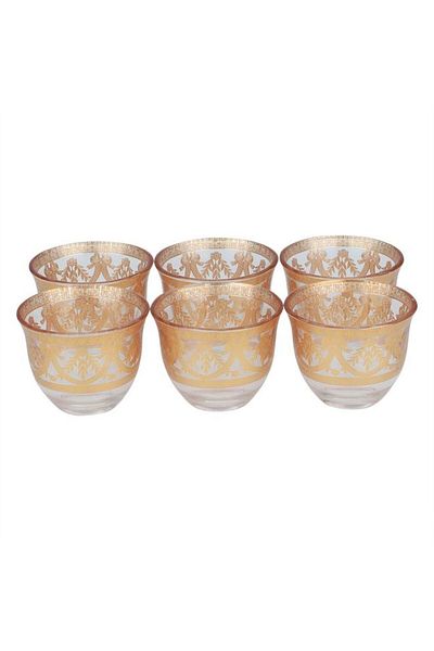 ALSAIF Max Arabic Coffee Cups Set 6 Pieces 90 Ml Golden Pattern Transparent
