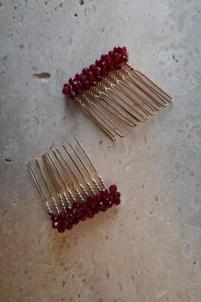 İstoria Bridal 2 Pack Burgundy Mini Comb Buckle, Henna Buckle, Hair Accessory