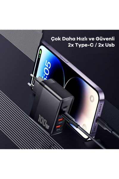 Tech&bello accessories Bt-03 100w 4 Port Usb Type-c Hızlı Şarj Adaptörü