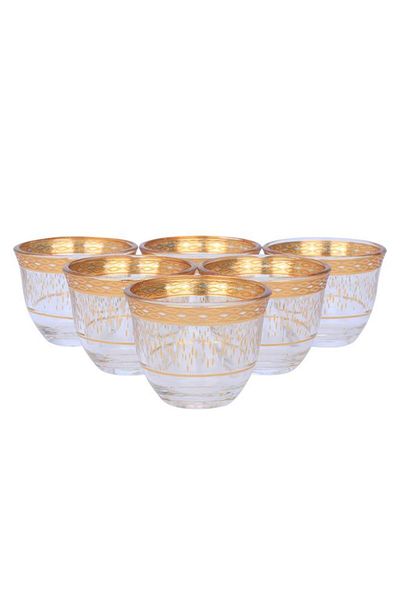 ALSAIF Tea And Coffee Serving Set 26 Pieces Gold Embossed Transparent