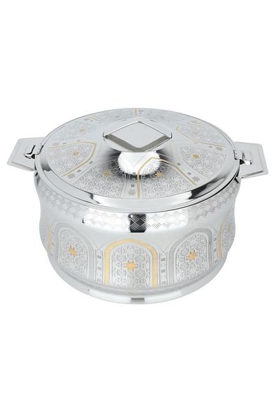 ALSAIF Steel Food Container 7500 Ml Indian Gold Silver Embossed