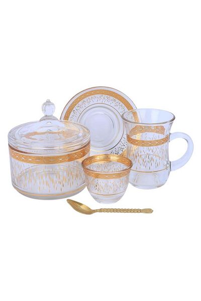 ALSAIF Tea And Coffee Serving Set 26 Pieces Gold Embossed Transparent
