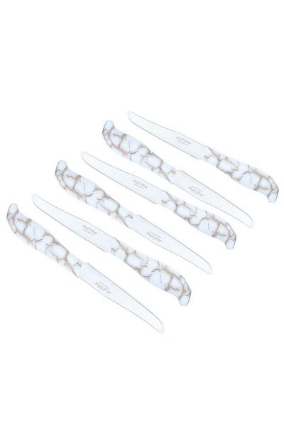 ALSAIF Steel Knife Set 4.5 Inches Plastic Handle 6 Pieces White Marble
