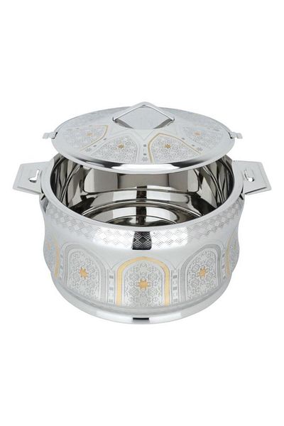 ALSAIF Steel Food Container 7500 Ml Indian Gold Silver Embossed