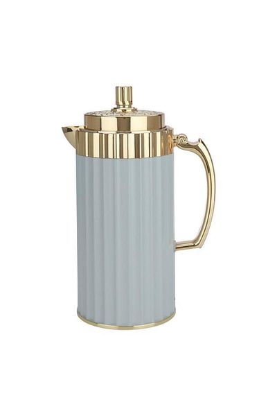 ALSAIF Plastic Eva Thermos Set 1 0.7 Liter Golden Handle 2 Pieces Light Gray