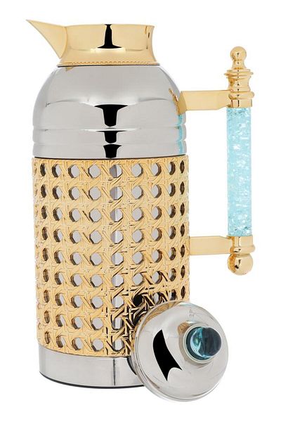 ALSAIF Sarah Estelle Thermos Set 1+1 Liter Cyan Crystal Handle 2 Pieces Silver