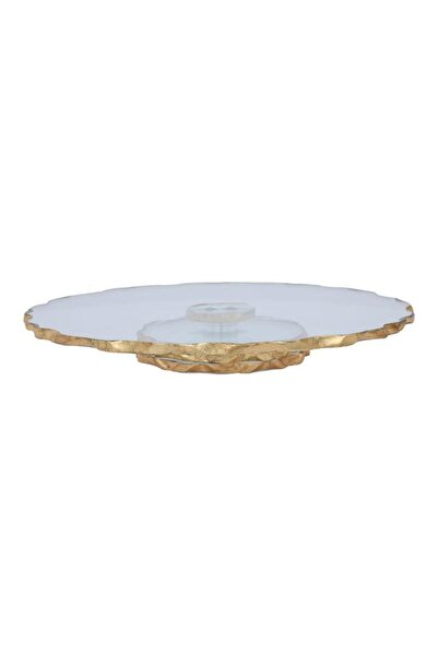 ALSAIF Glass Dessert Serving Stand 33X33X4.5 Cm Circular With Movable Base Clear