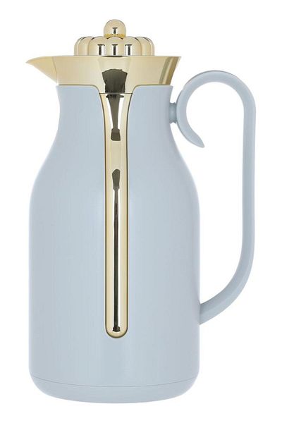 ALSAIF Rayana Plastic Thermos 1 Liter Golden Lid Light Gray