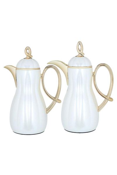 ALSAIF Arwa Steel Thermos Set Two Pieces 1/1 Liter Golden White