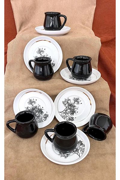Erbaşlar Wish Tree 12 Pieces Luxury Ceramic Coffee Cup Set Turkish Coffee Cup