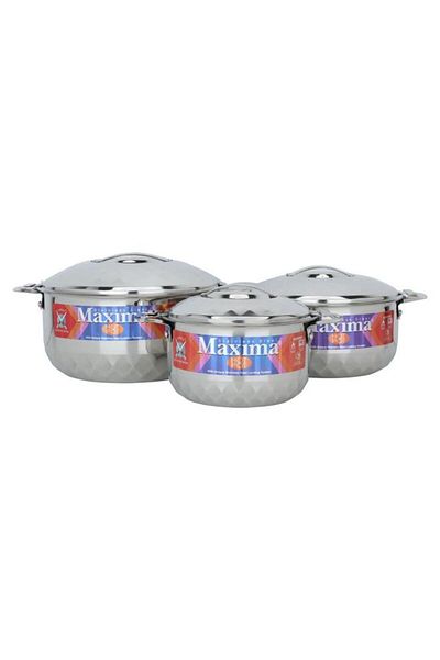 ALSAIF Steel Food Container Set 1 + 1.5 + 2.5 Liters 3 Pieces Silver