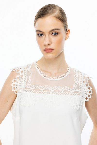 Ekol Chiffon Blouse with Lace Detail