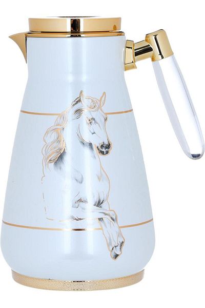 ALSAIF Steel Thermos 1/0.75 Liter Horse Pattern Clear Handle 2 Pieces Cream