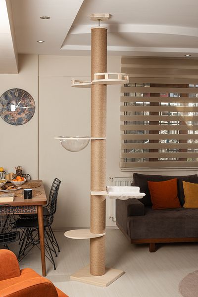RAIKOU Robin 265 cm High Cat Scratching Tree - Oak Wood, Balcony and Space Capsule