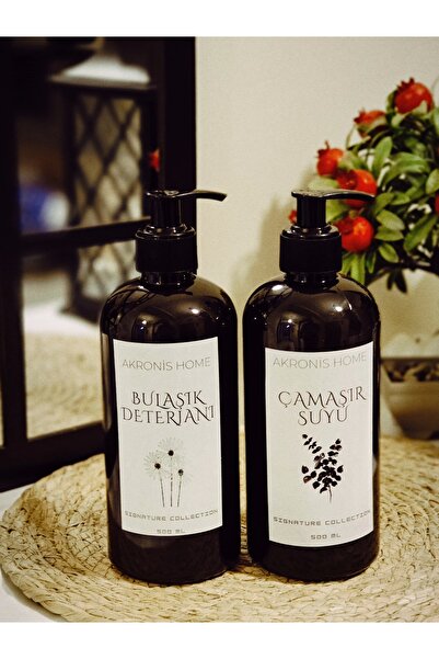 Akronistone Bulaşık Deterjanı ve Çamaşır Suyu Etiketli Plastik Amber Dekorati...