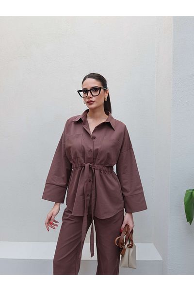 ESRAHELVACI Tie Waist Shirt Pants Set