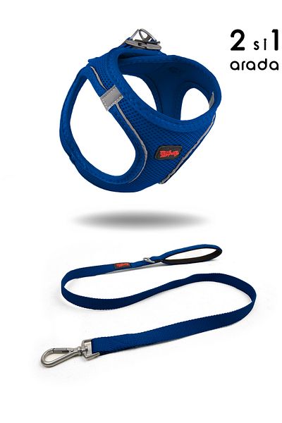 Tailpetz Cat Dog Air-Mesh Chest Collar and Travel Shipping Strap Set 2 in 1 Navy Blue