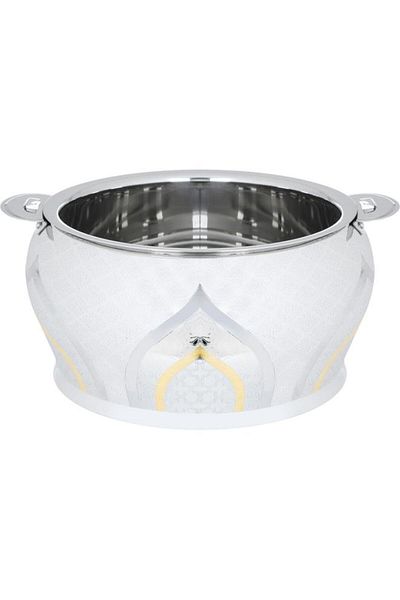 ALSAIF Steel Bushra Food Container 2500 Ml Gold Indian Silver Pattern