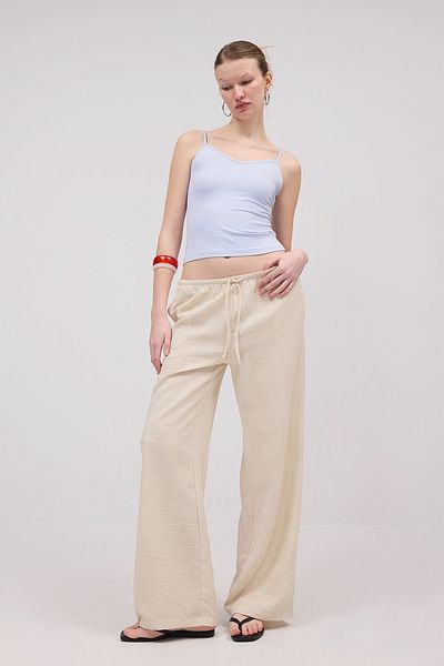 Addax Elastic Waist Front Tie Wide Leg Trousers Pn16599-U1