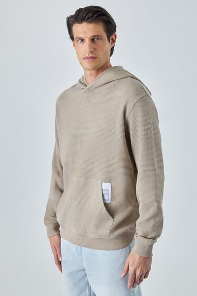 GRIMELANGE Sustainy Men's Oversize Hooded Long Sleeve Mink Sweatshirt