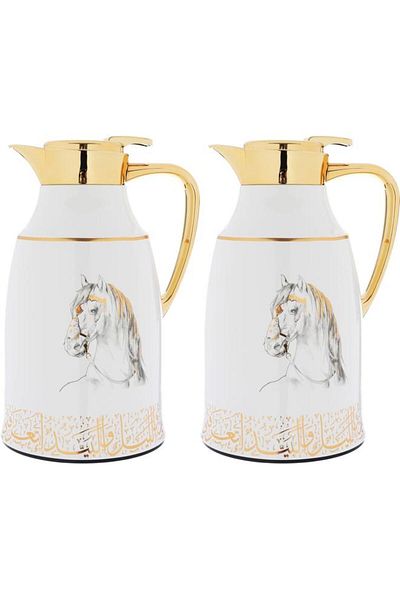 ALSAIF Thermal Glass Thermos Set 1.3L / 1L Golden White