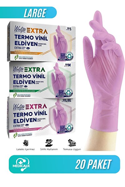 Medicalx Winlyex Extra Termo Vinil Mor Hibrit Eldiven 100’lü Paket - Large (2...