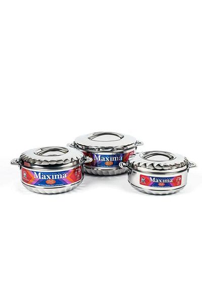 ALSAIF Steel Food Container Set 2500 3500 5000 Ml With Side Handles 3 Pieces Silver