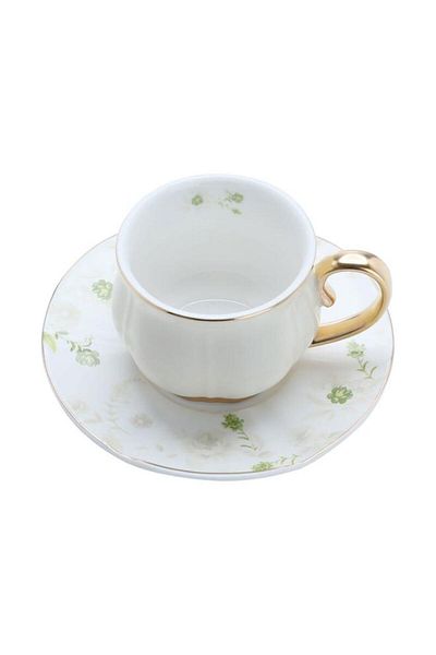 ALSAIF Porcelain Coffee Cups Saucer Set 12 Pieces 100 Ml Beige
