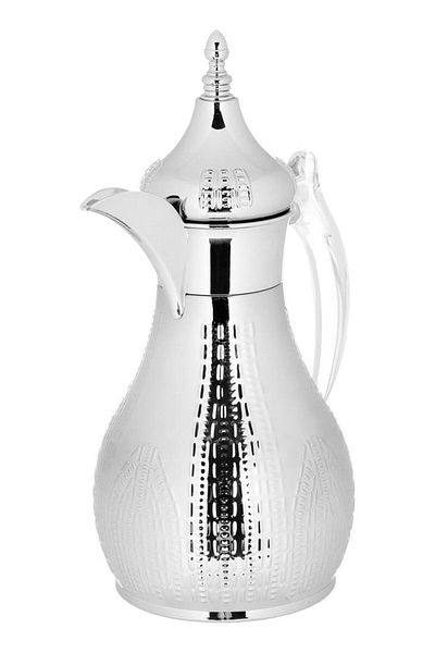 ALSAIF Haila Steel Thermos 1.2 Liters Engraved Transparent Handle Silver