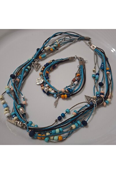 azra takı tasarım Handmade Authentic Short Women's Necklace and Bracelet Set