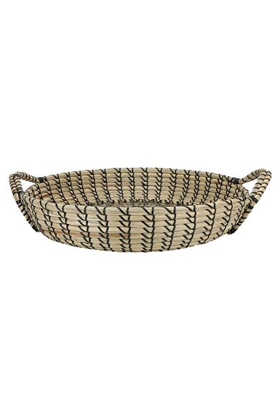 ALSAIF Wicker Serving Tofir 46 X 46 X 9 Cm Round Black Beige