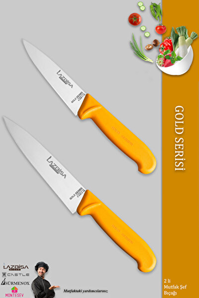 LAZBİSA Gold Serisi Mutfak Bıçak Seti Et Ekmek Sebze Bıçağı 2 Li Set Günlük K...