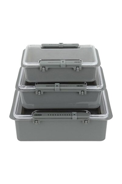 ALSAIF Plastic Container Set Rectangle 0.95 X 1.40 X 2.85 Ml 3 Pieces Gray