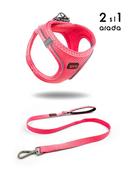 Tailpetz Neon Pink Cat Dog Air-Mesh Chest Collar and Trip Shipping Strap Set - 2 in 1