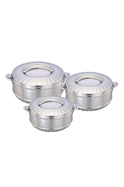 ALSAIF Steel Food Container Set Size 1000 1500 2500 Ml 3 Pieces Silver