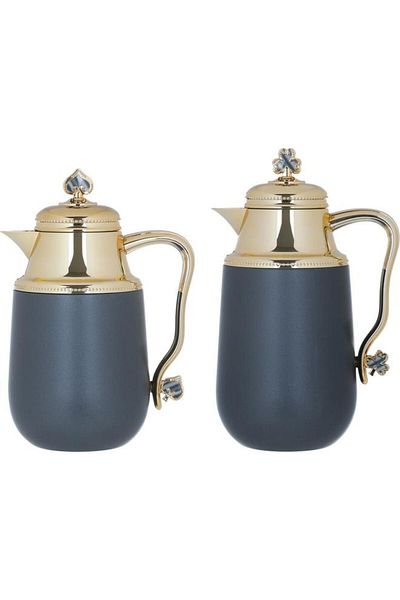 ALSAIF Fatima Plastic Thermos Set 1/0.7 L Gilded 2 Pieces Dark Gray