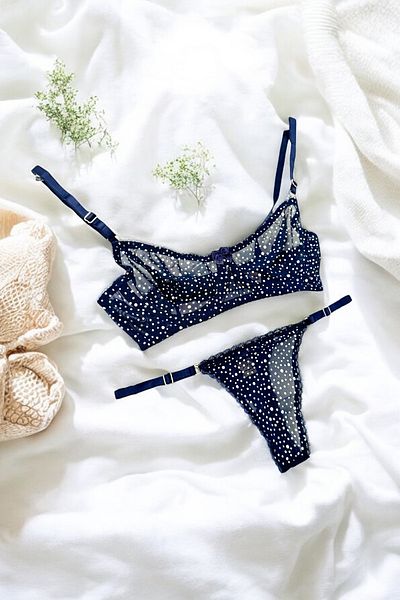 BLİSS WEAR FASHION Γυναικείο Σετ Εσώρουχα Ασημένιο Πουά Πέτρινο Σουτιέν