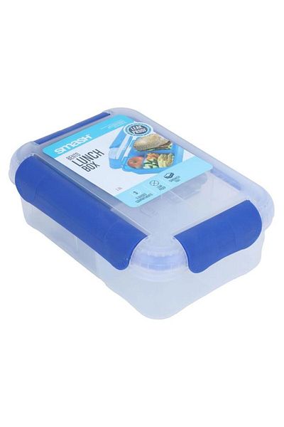 ALSAIF Plastic Lunch Box Rectangular Divided Into 3 Compartments With Lid 1.6 Liters Transparent