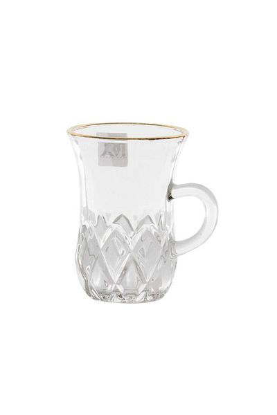 ALSAIF Tea Set With Max Glass Handle Gold Line 6 Pieces Transparent