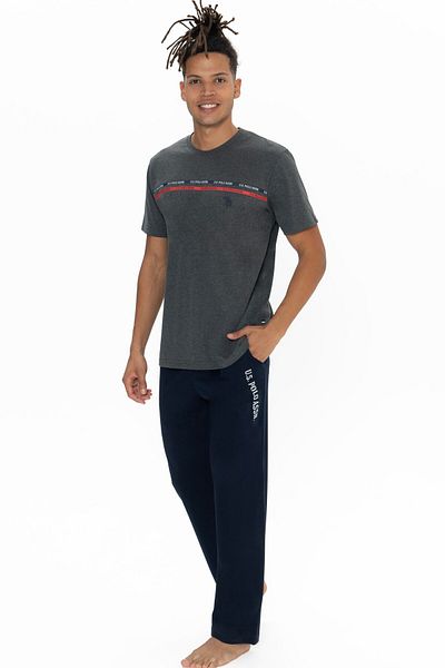 U.S. Polo Assn. Βαμβακερό, Πλήρης λαιμόκοψη, Στήθος στάμπα, Κοντό μανίκι, Σετ ανδρικής πιτζάμα