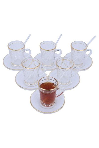ALSAIF Glass Tea And Coffee Serving Set Gold 26 Pieces Transparent