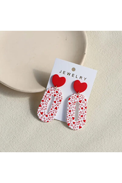 MAURA LIYUZA خمر الأحمر البسيطة القلب القطع الناقص تصميم الأقراط