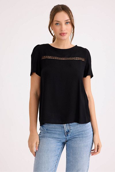 Vitrin Laced Short Sleeve Linen Blouse